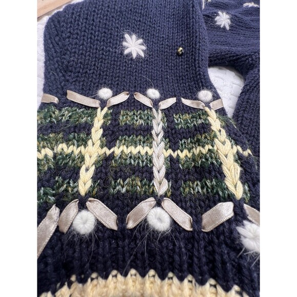 Vintage Snowman Cardigan Hand Embroidered Christopher & Banks Size L Christmas - Picture 3 of 16